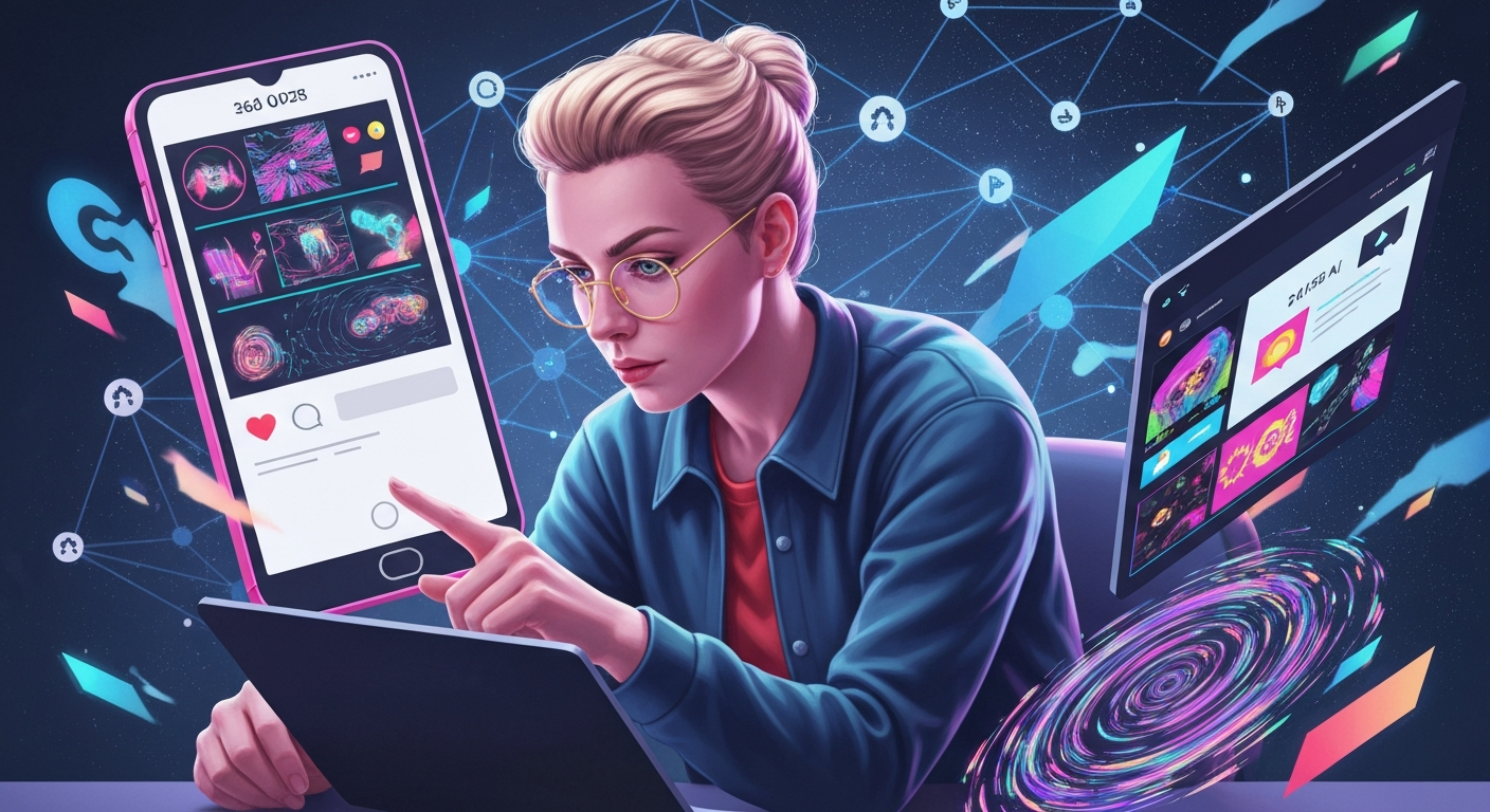 Person creating viral AI content digitally