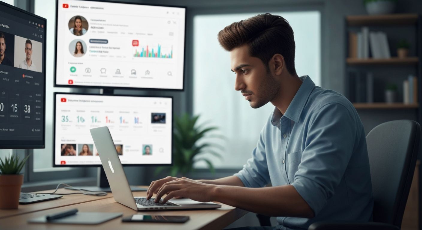 Digital marketer analyzing YouTube analytics