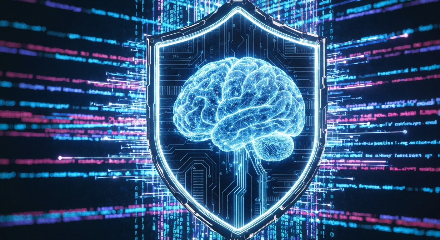 Futuristic AI security shield