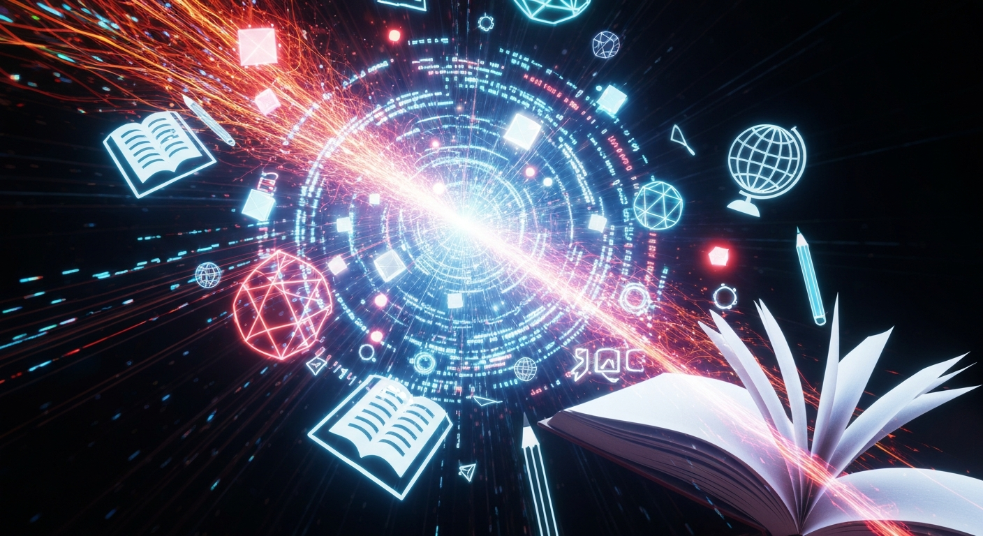 AI merging with education symbols