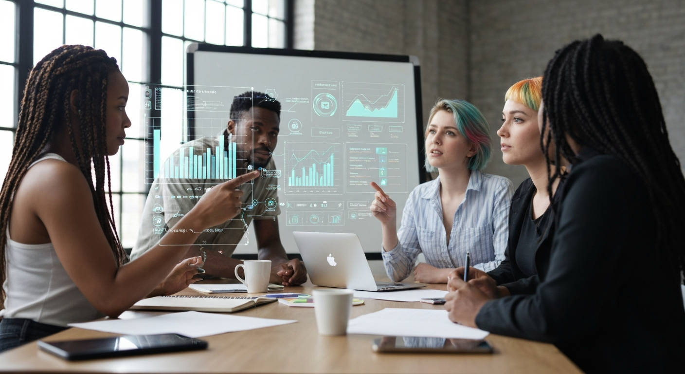 Team using AI-powered digital whiteboard