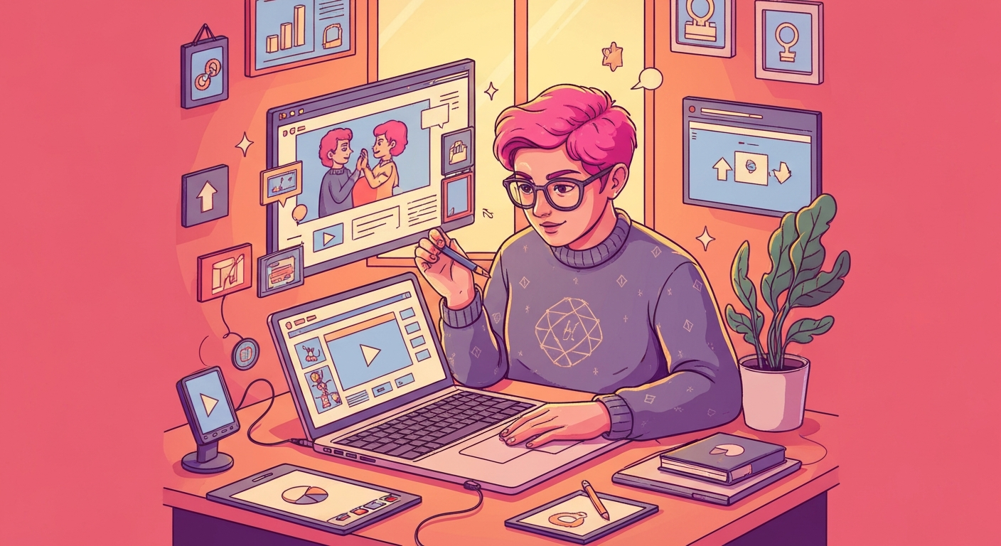 Person creating educational video digitally