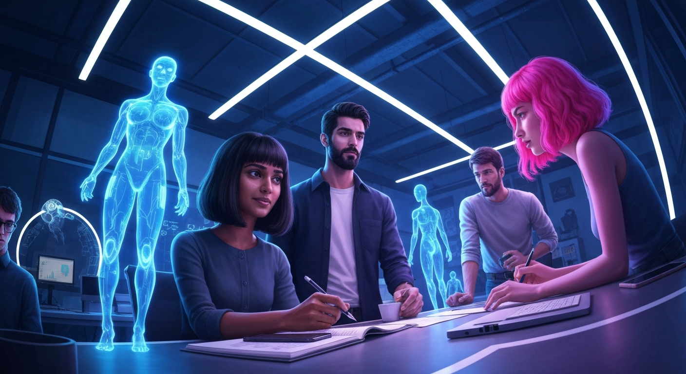 futuristic AI team workspace