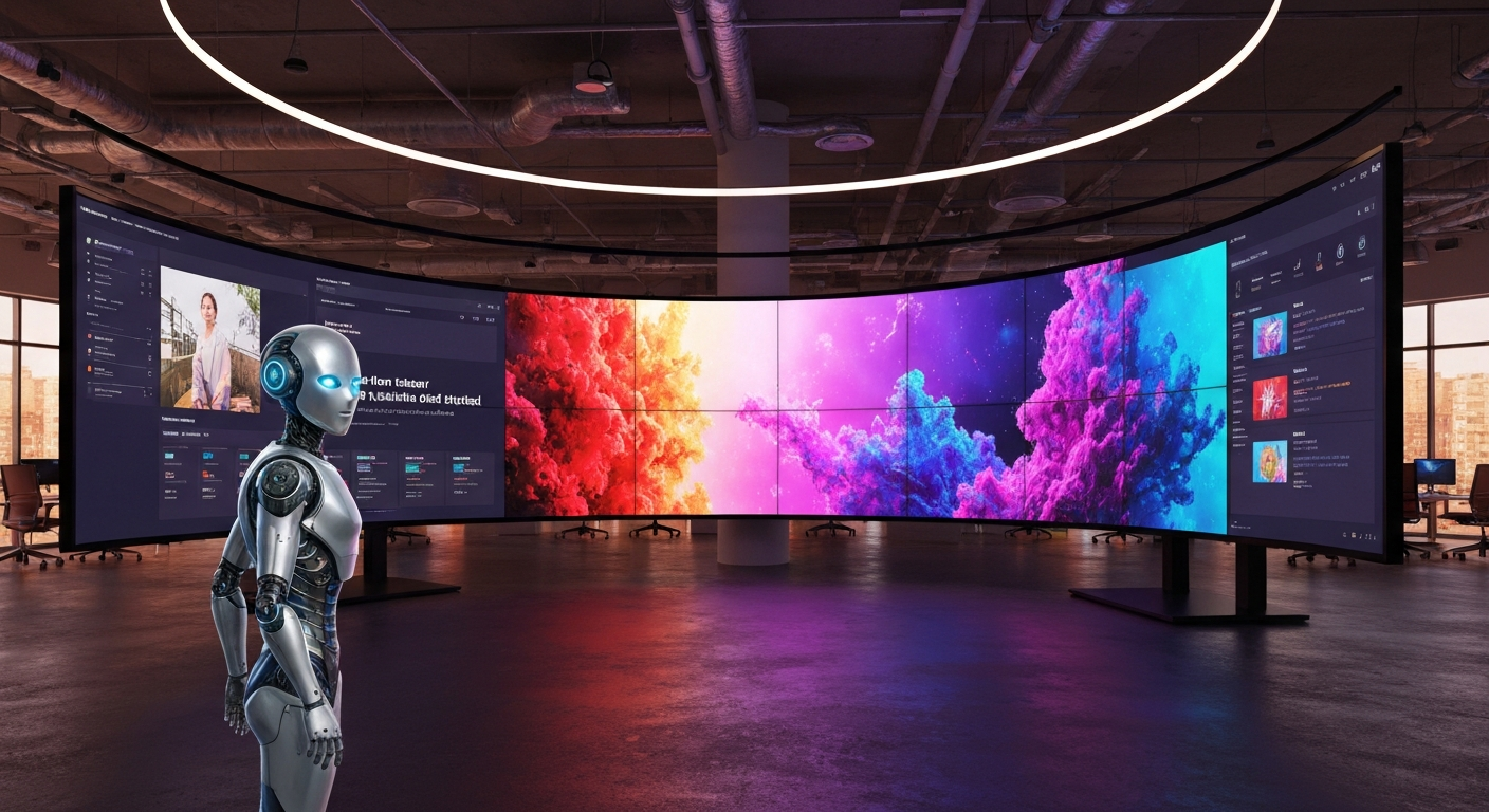 Futuristic AI assistant making ads