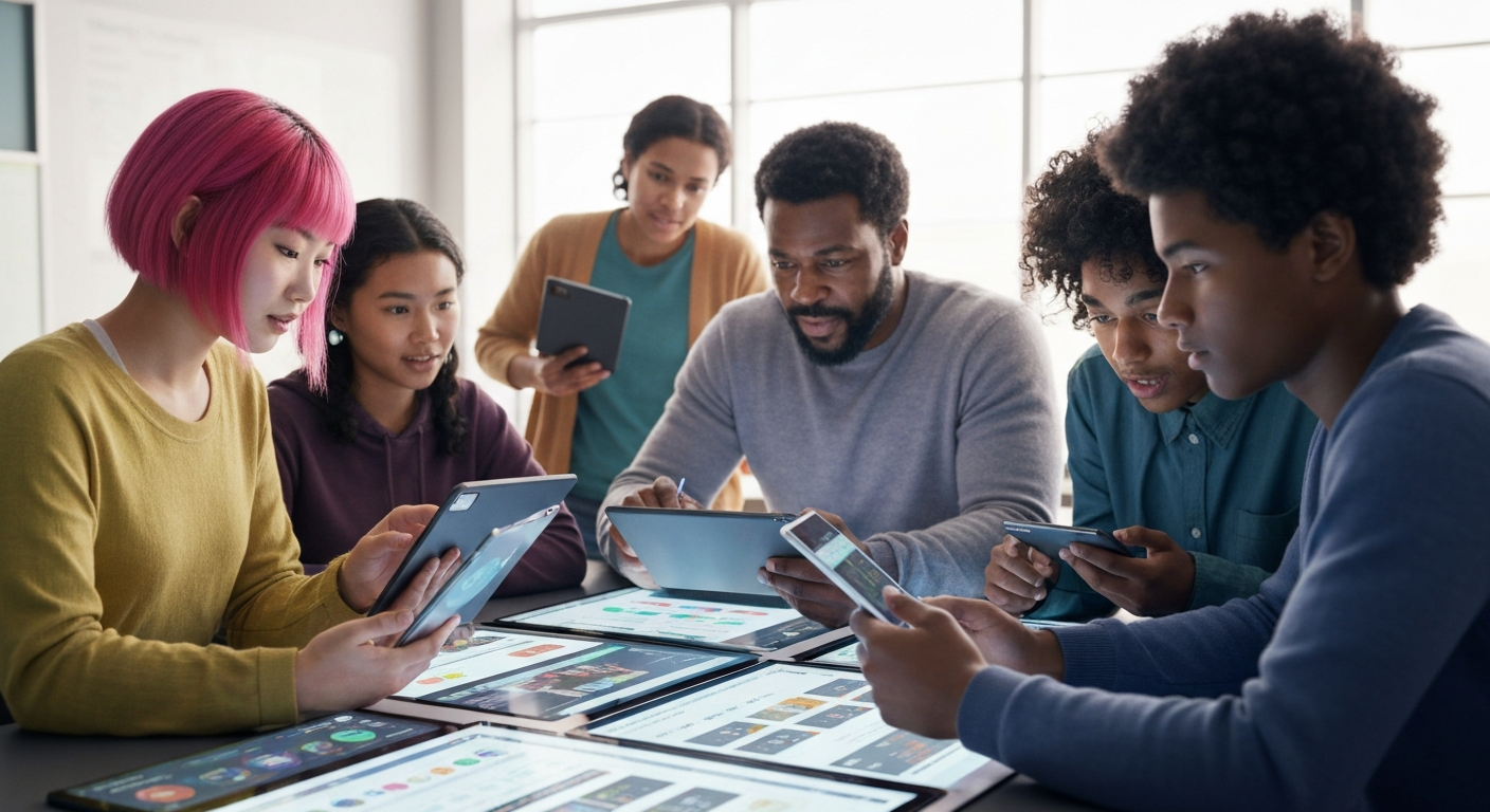 Learners using AI devices together