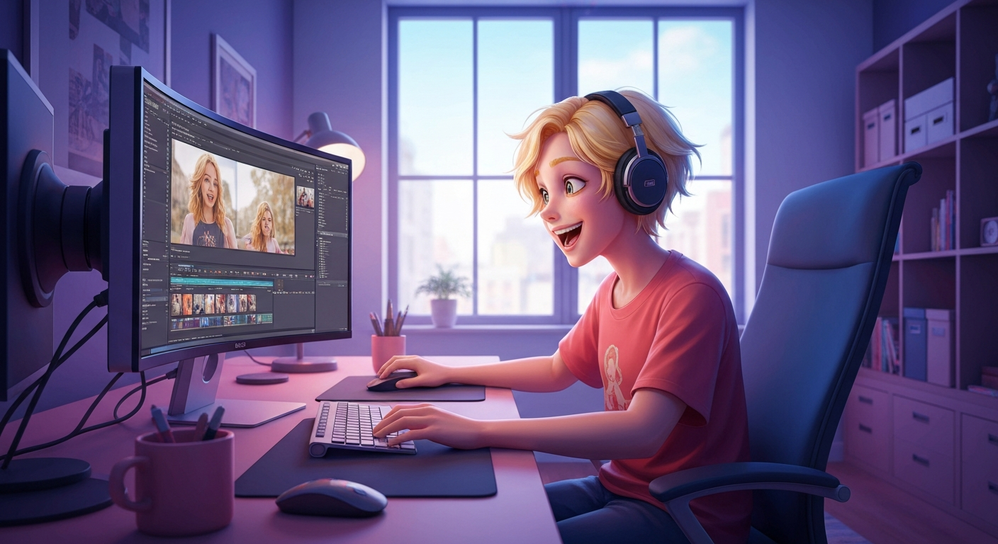 Video creator editing clips