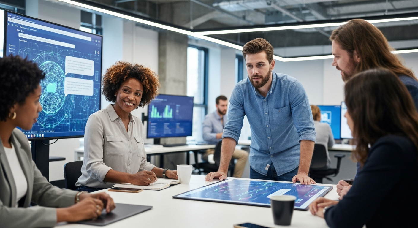 People collaborating on chatbot interface