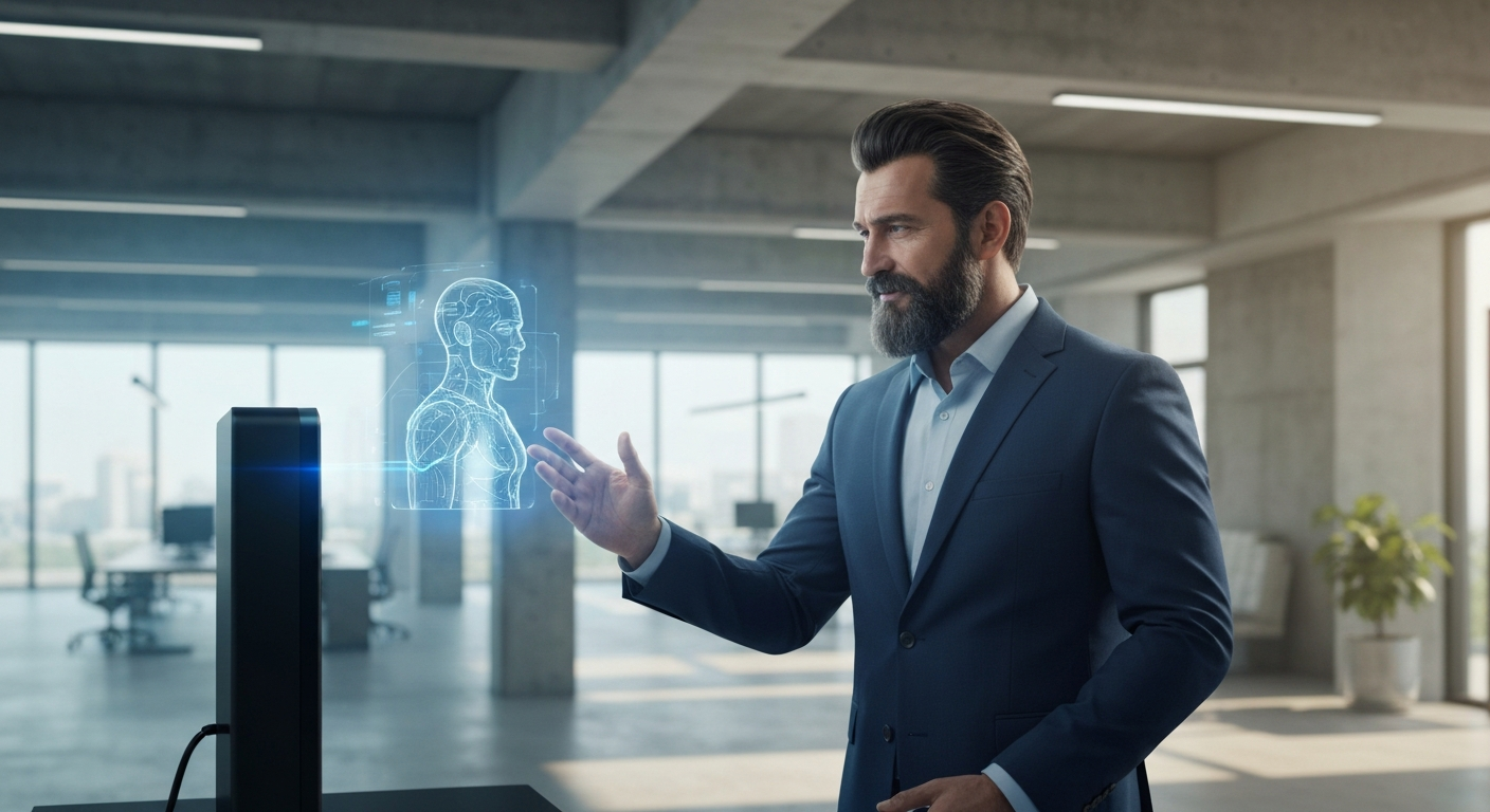Professional with AI hologram