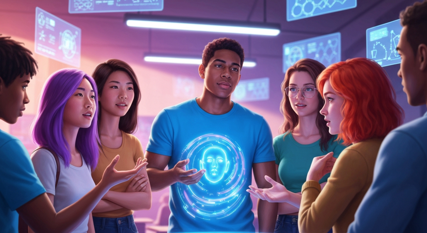 students with holographic AI tutor