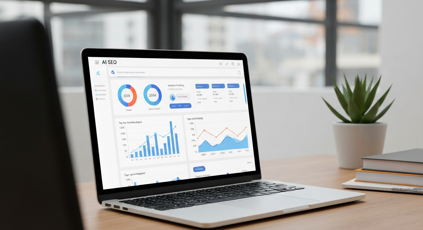 AI SEO dashboard on laptop screen