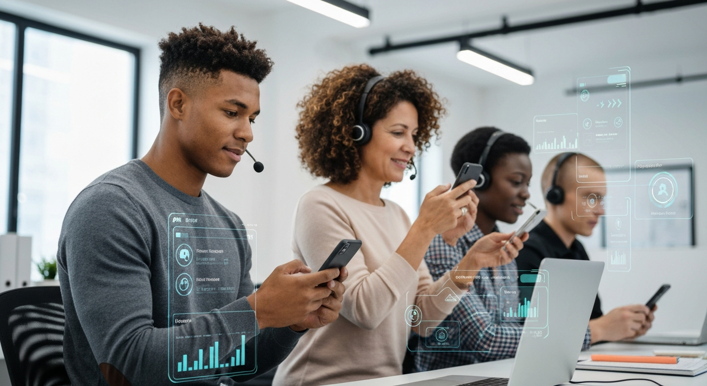 Office workers using AI call system