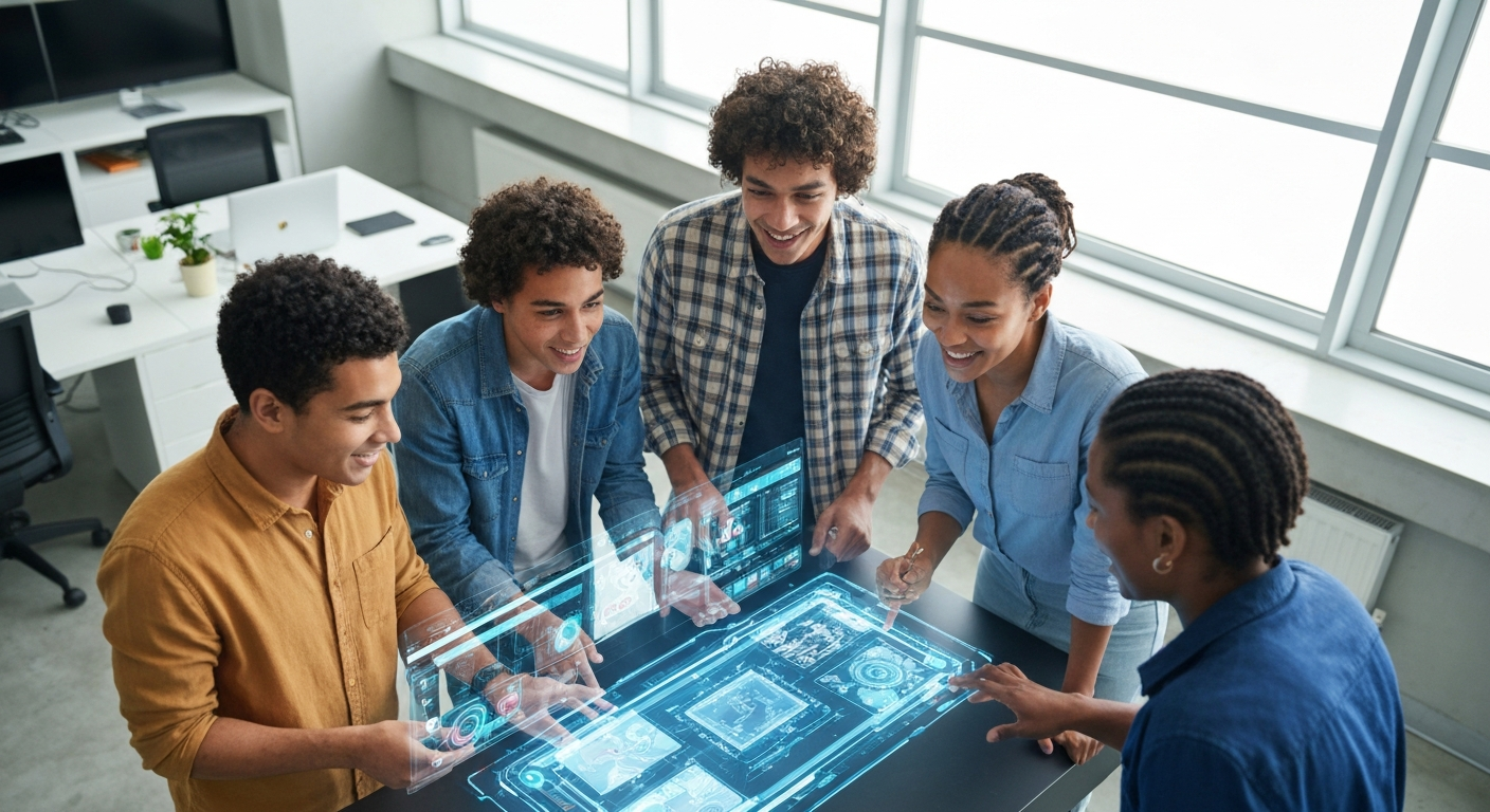 Team working at digital interface