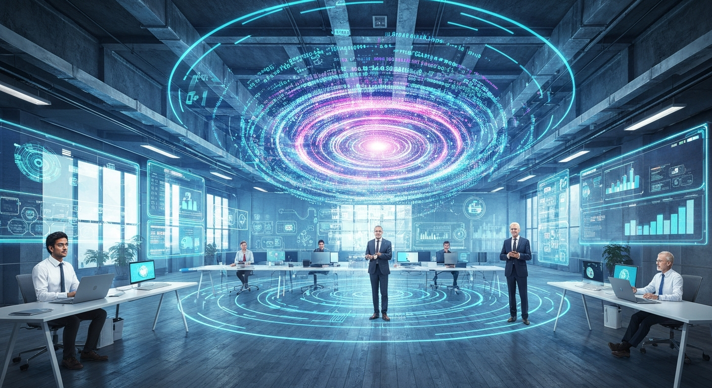 Futuristic AI in enterprise workspace