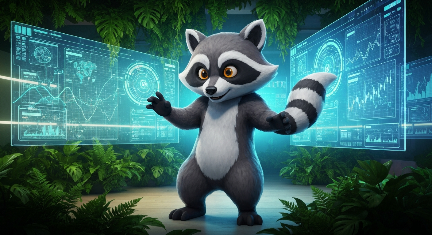 Futuristic raccoon with AI interface