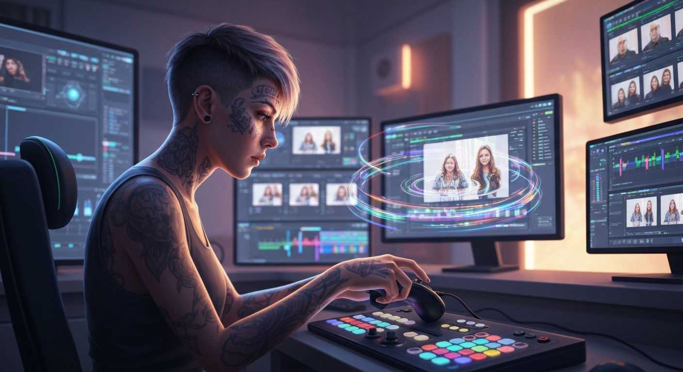 Artist editing video with AI effects
