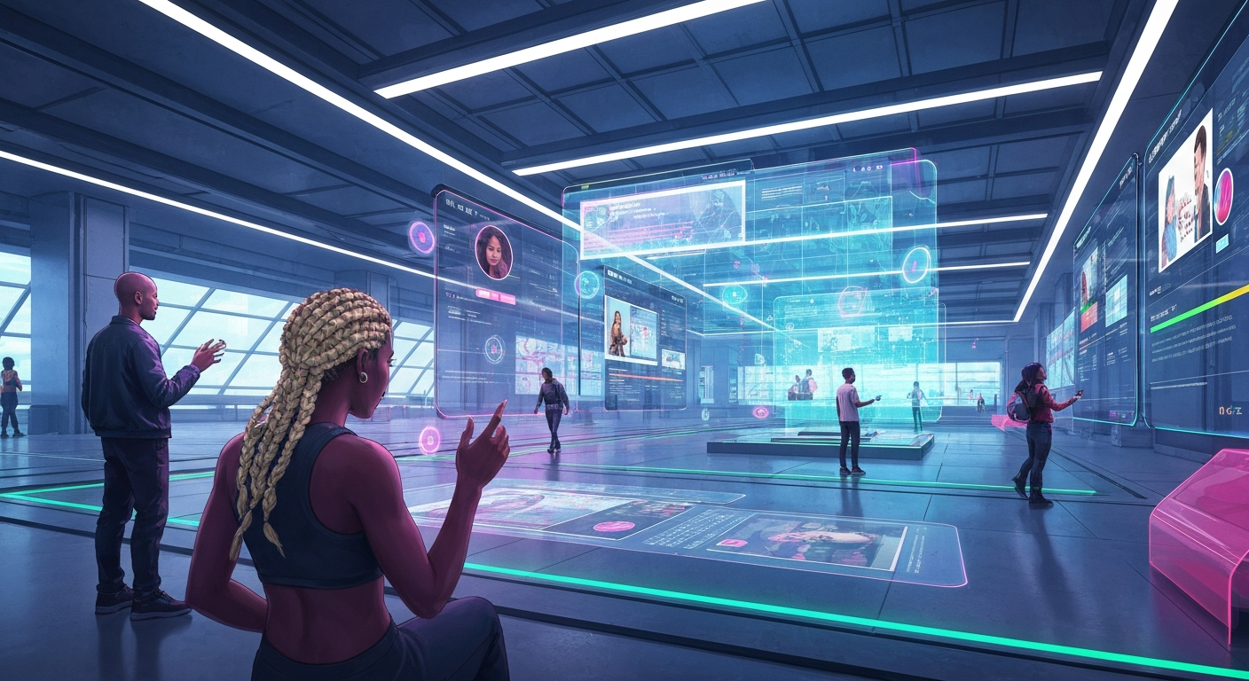 futuristic social platform interface