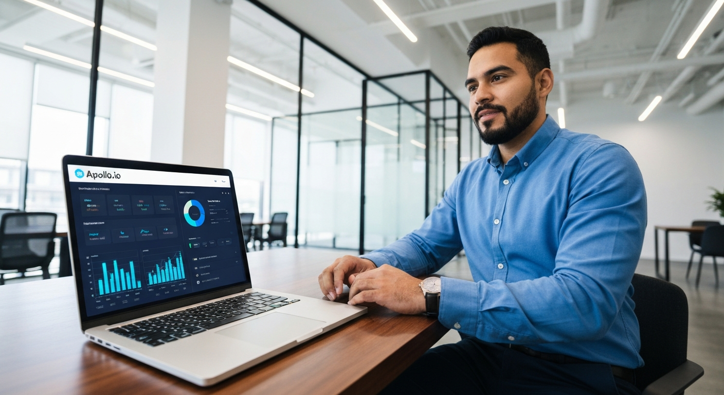 Salesperson using Apollo.io dashboard