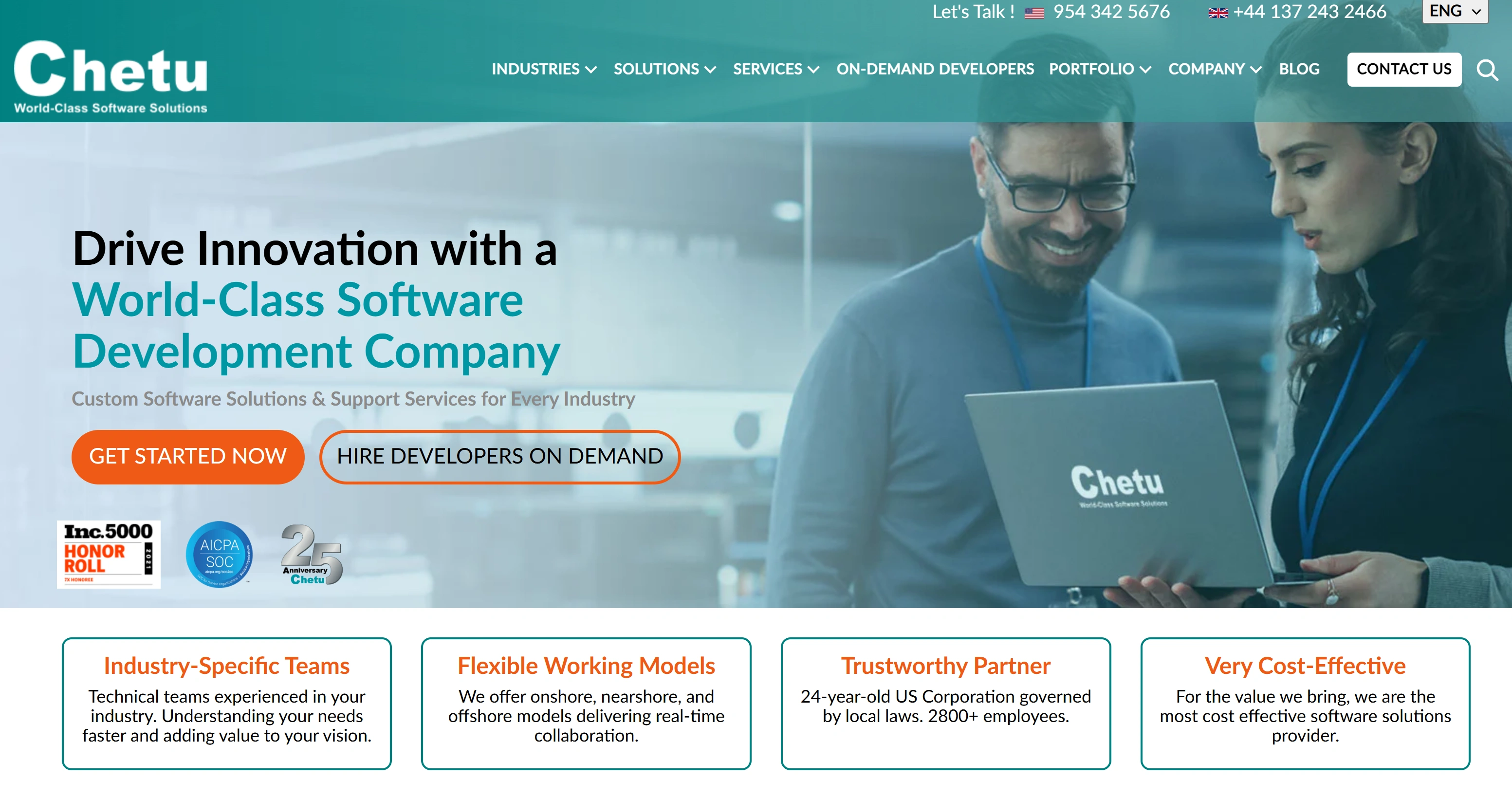 Chetu homepage featuring large-scale offshore development and legacy system modernization services