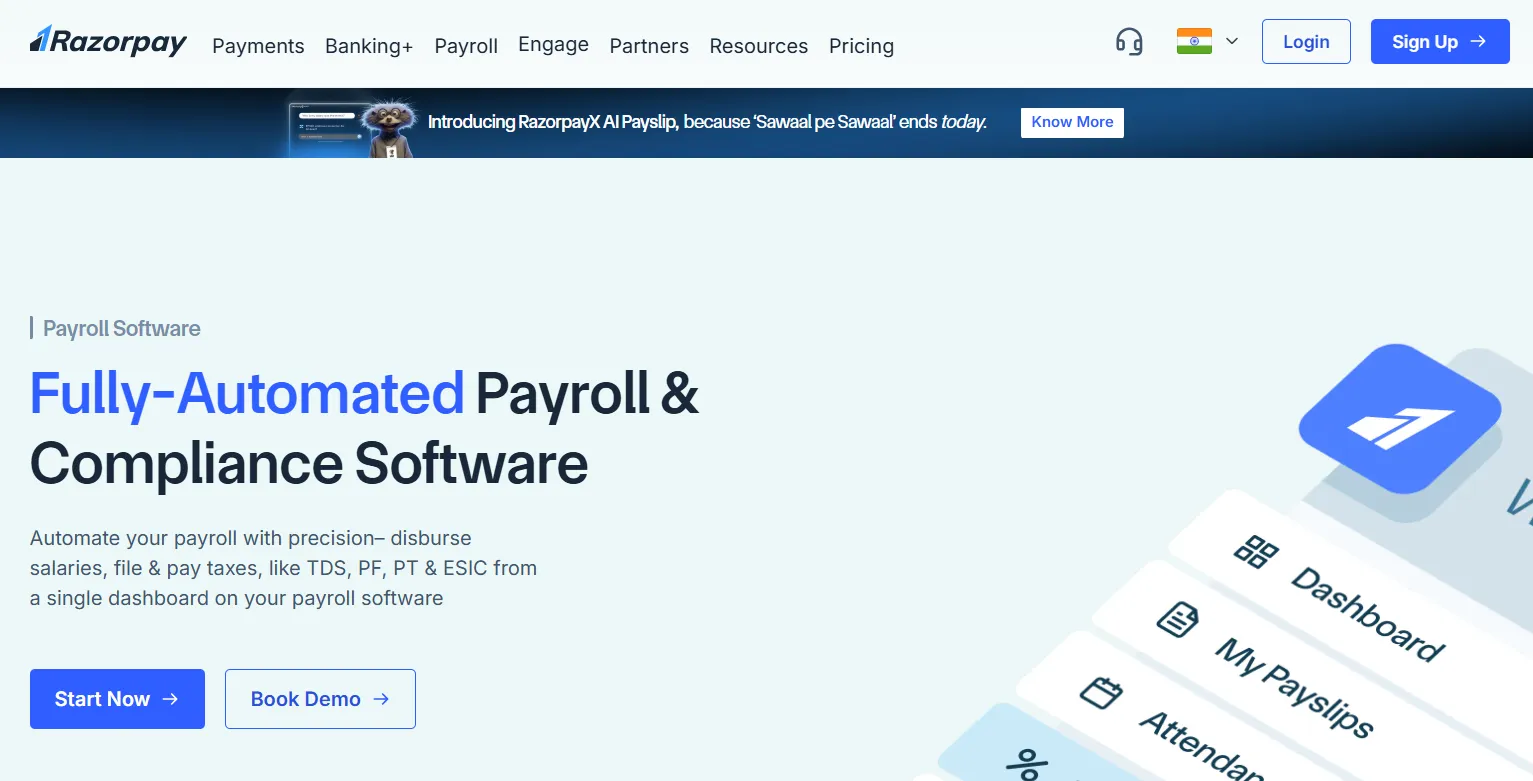  RazorpayX Payroll streamlines salary disbursement with direct deposit capabilities and banking integration for efficient payroll processing.
