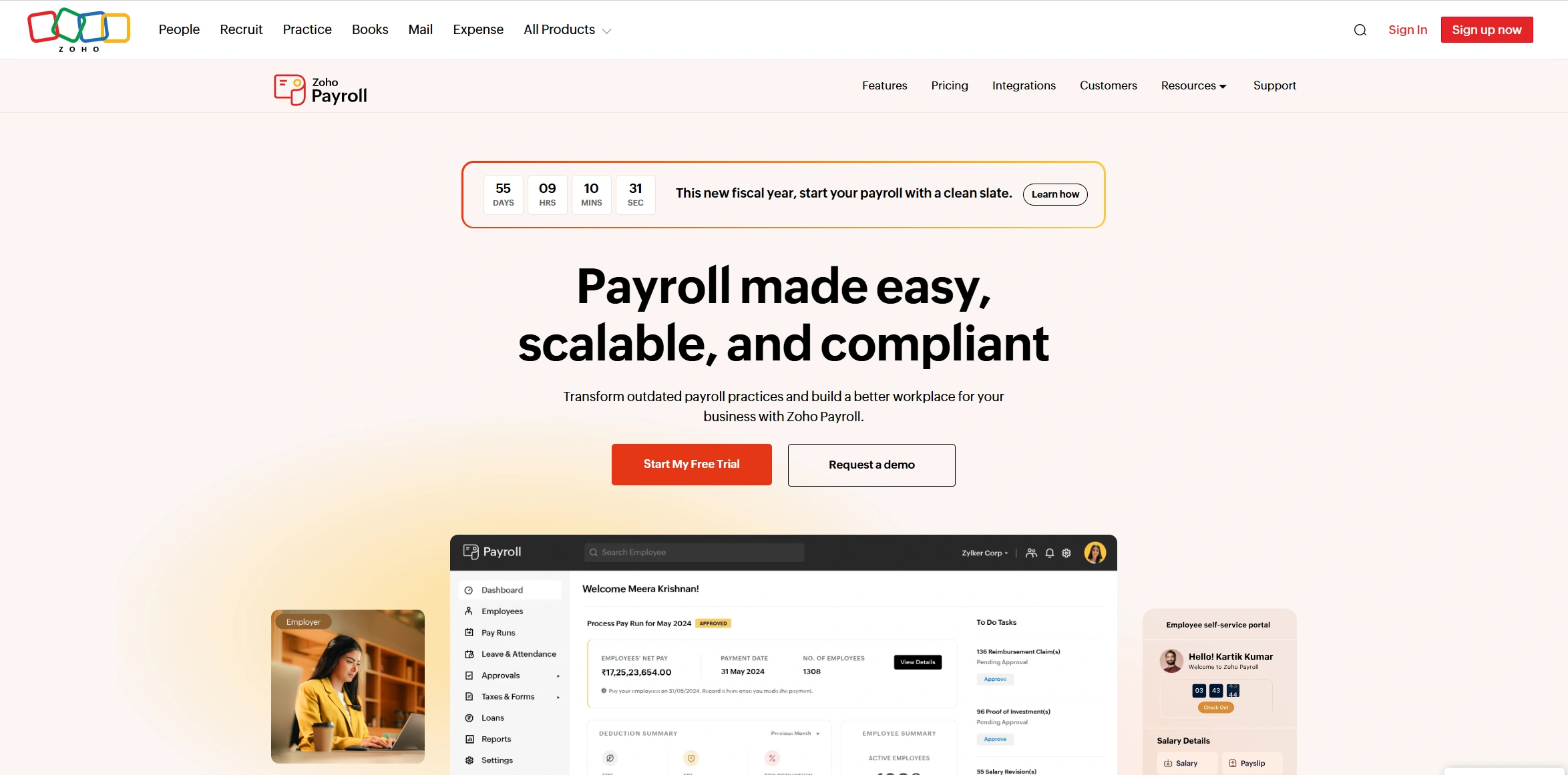 Zoho Payroll software for small businesses offering cost savings and employee self service portals