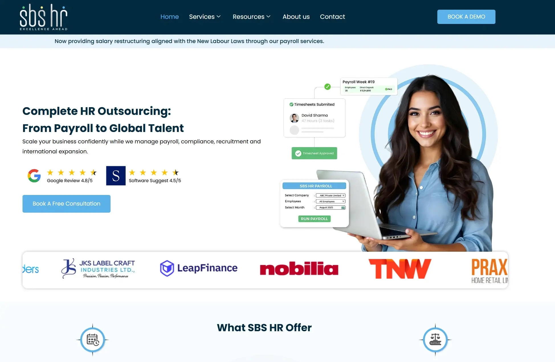 SBS HR managed payroll outsourcing services for statutory compliance and salary processing in India