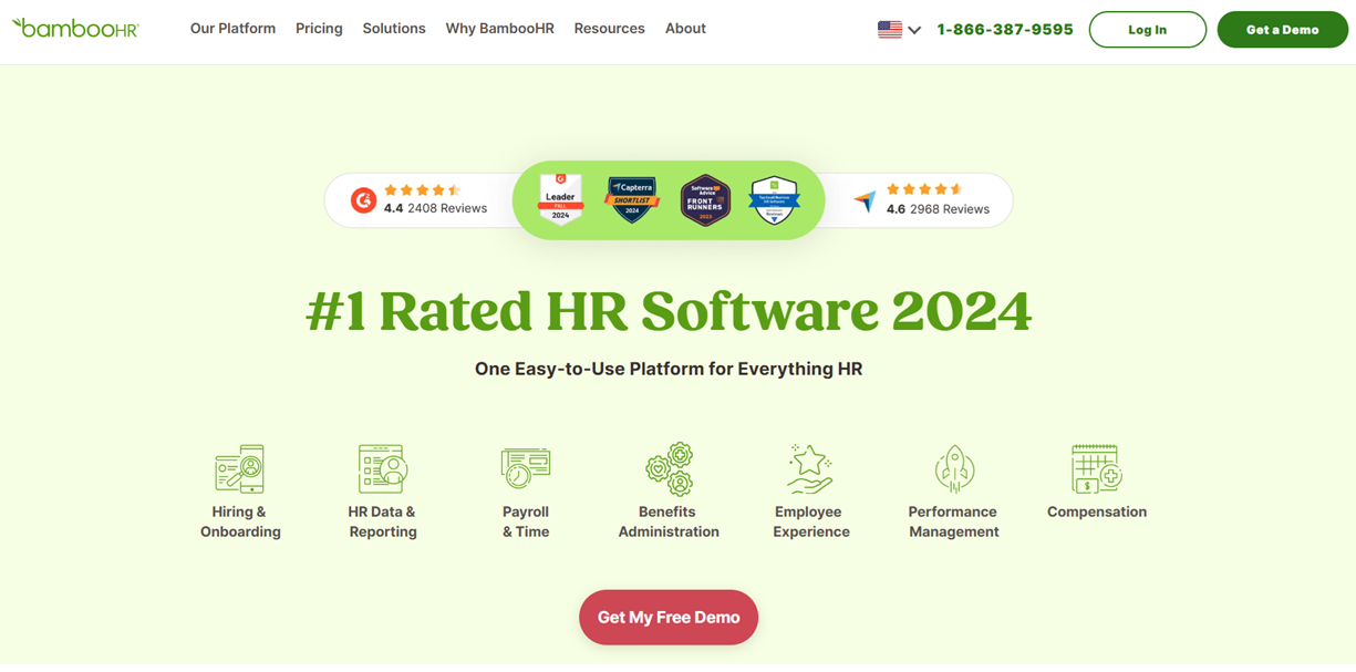 BambooHR is the #1 rated HR software for 2024 offering hiring, onboarding, payroll, benefits, performance management, and compensation on one easy platform.
