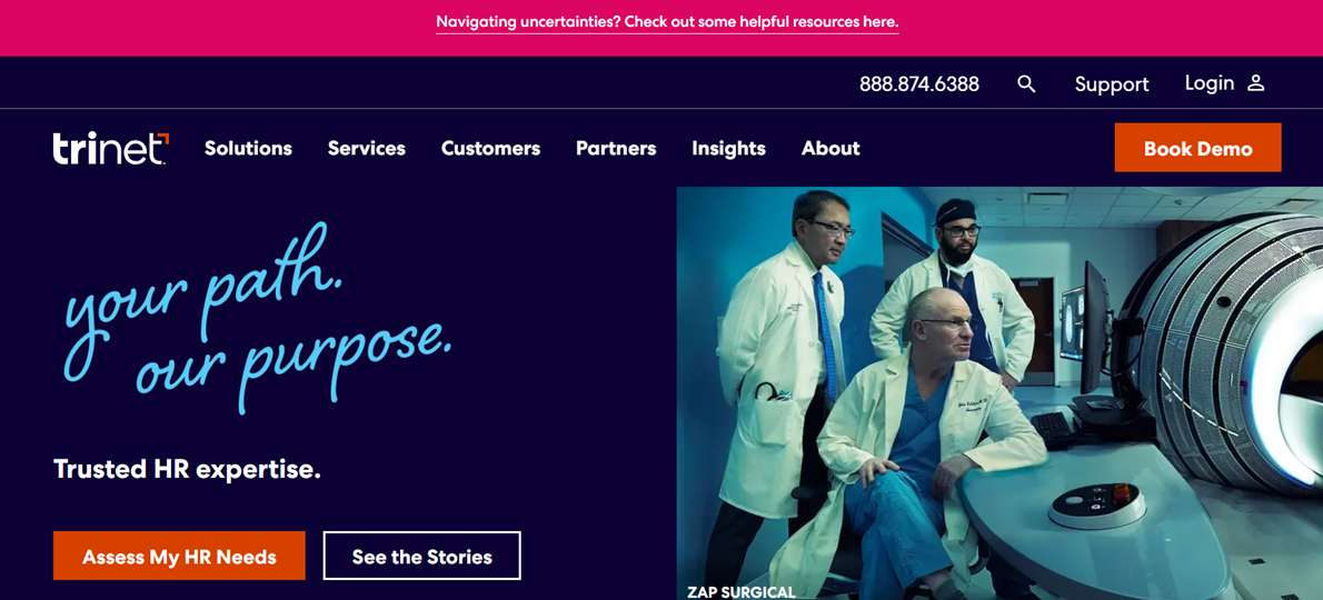 TriNet delivers trusted HR expertise with tailored solutions for healthcare professionals and growing businesses.