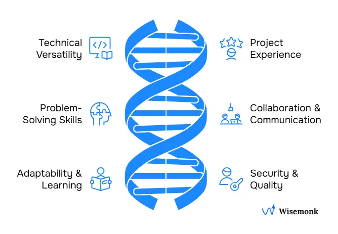 Core skills for top software developers include technical versatility, strong problem-solving, adaptability, project experience, collaboration, security, and quality focus.