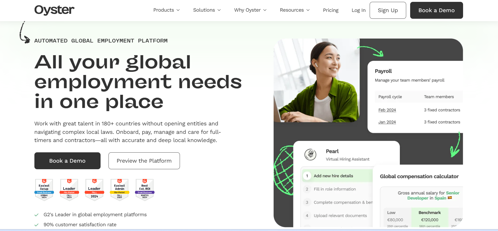 Oyster’s automated global employment platform enables hiring, payroll, and compliance for full-timers and contractors in 180+ countries with local expertise.