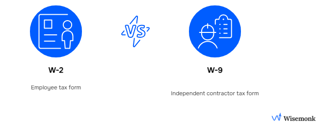 Key differences: W-9 forms are for independent contractors who pay their own taxes; W-2 forms are for employees, with taxes withheld by the employer.