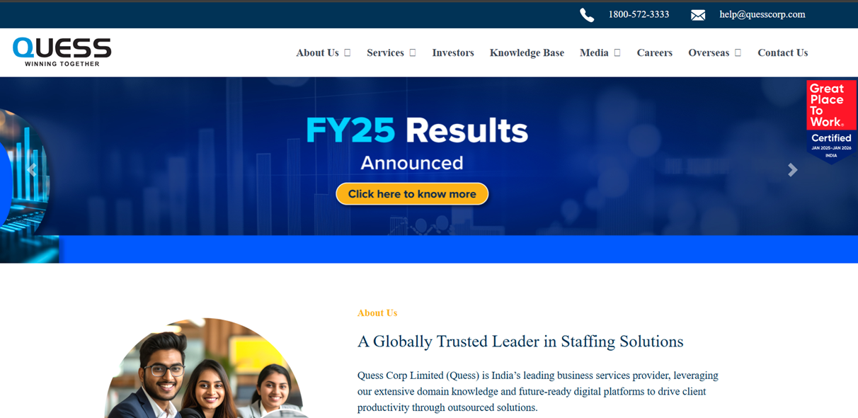 Quess Corp is a globally trusted leader in staffing solutions.