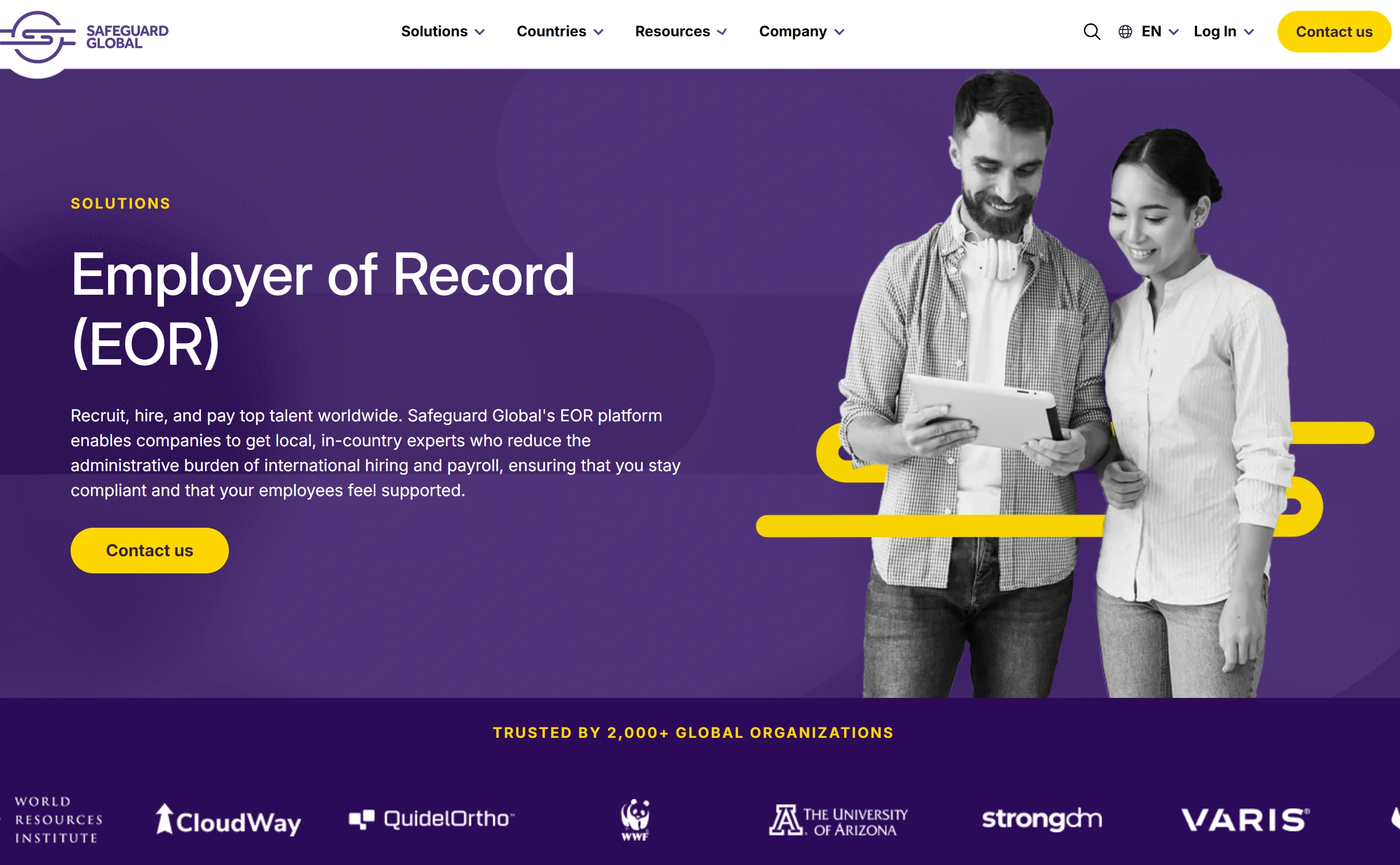 Safeguard Global homepage showing workforce management and compliance solutions