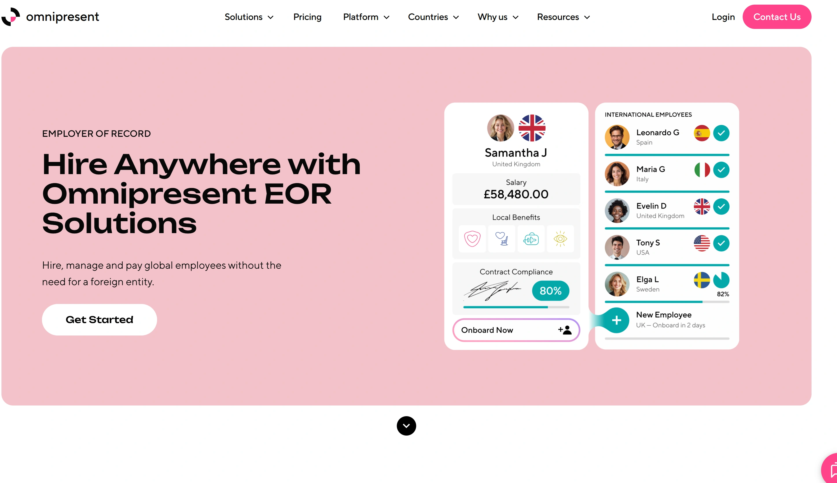 Omnipresent homepage showing remote-first EOR services with HR support