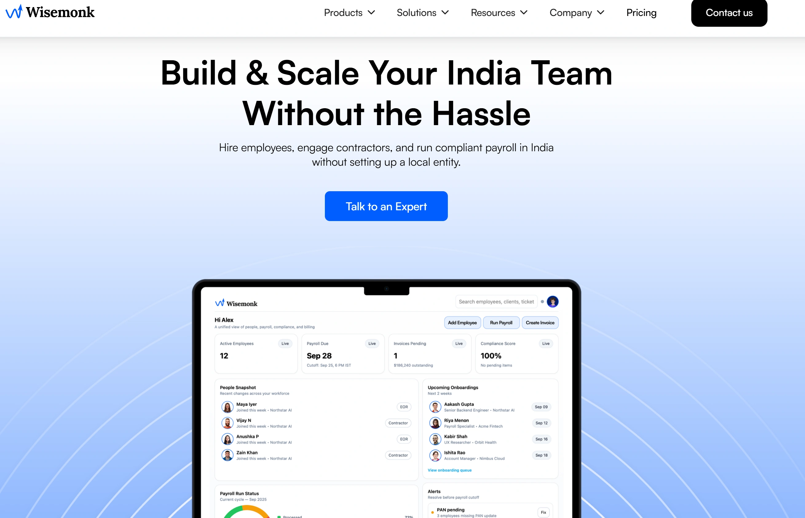 Wisemonk Employer of Record India: end-to-end EOR services with payroll, compliance, contractor management, equipment, and rapid onboarding support.