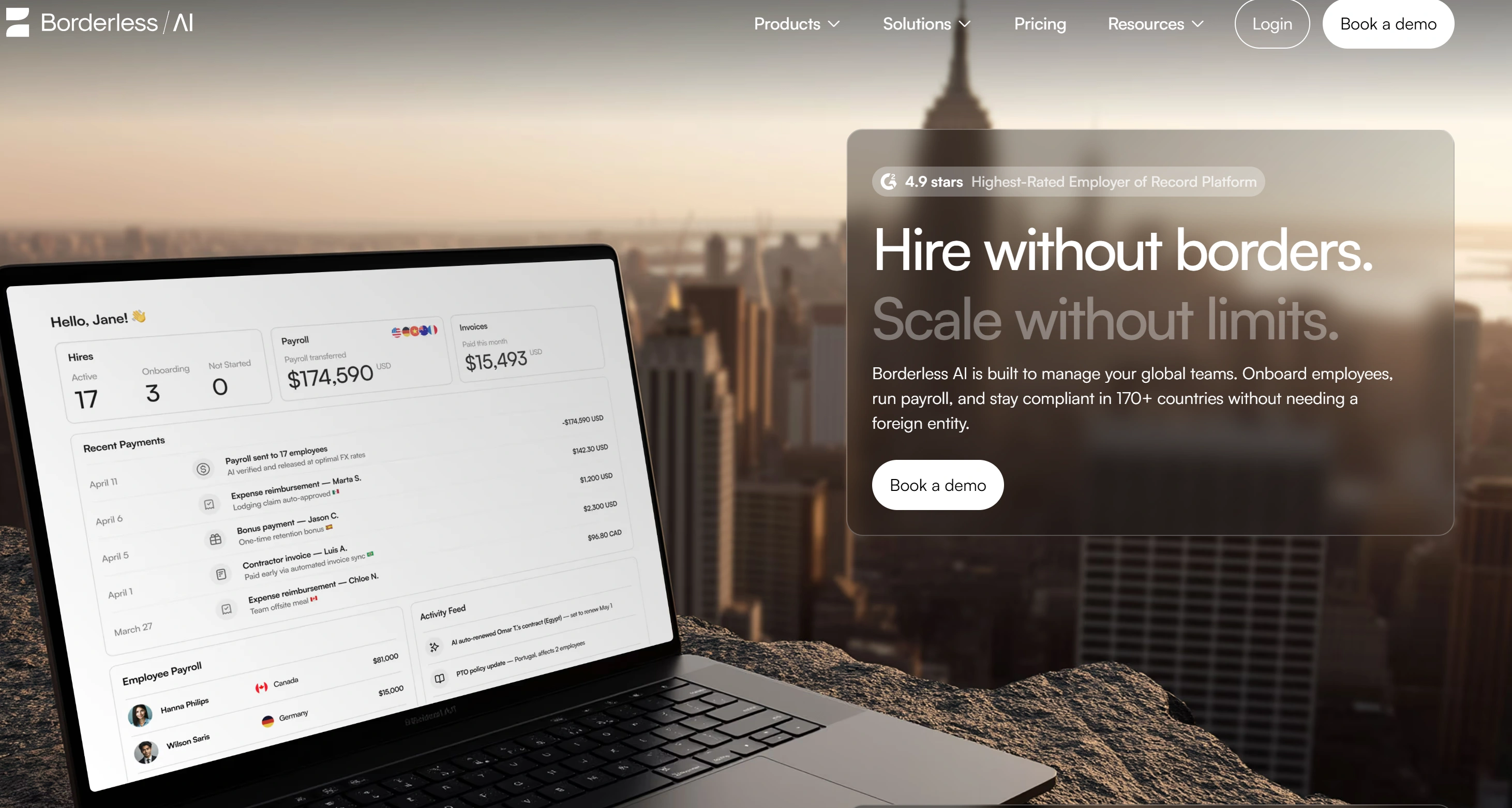 Borderless AI Employer of Record: AI-powered global hiring, payroll, compliance, and contractor management across 170+ countries with automated HR solutions