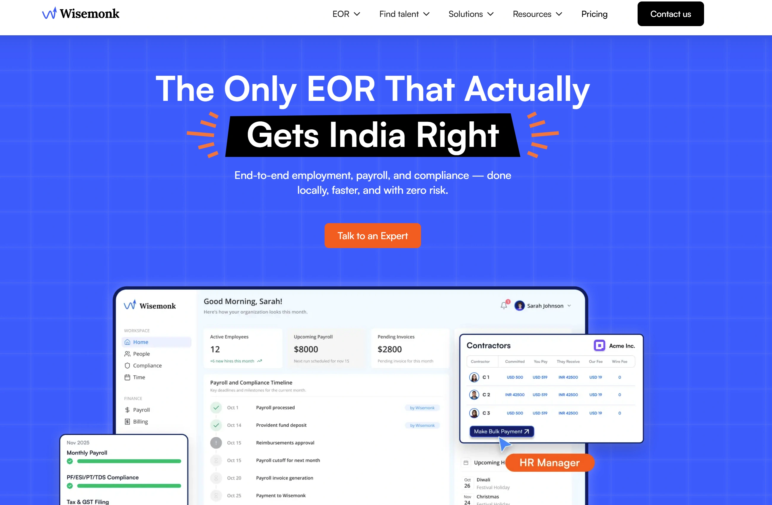 Wisemonk Employer of Record platform helping companies with global hiring, payroll compliance, and international workforce management solutions.