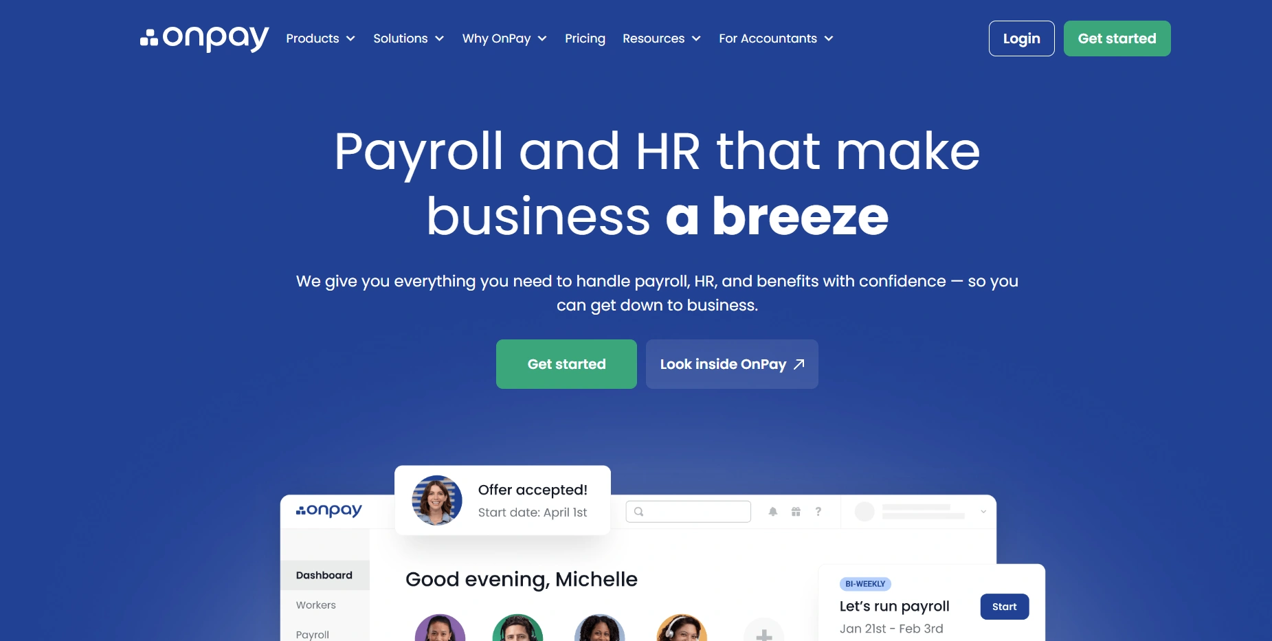 OnPay payroll software for small businesses offering simple pricing, automated tax filings, and basic HR tools.
