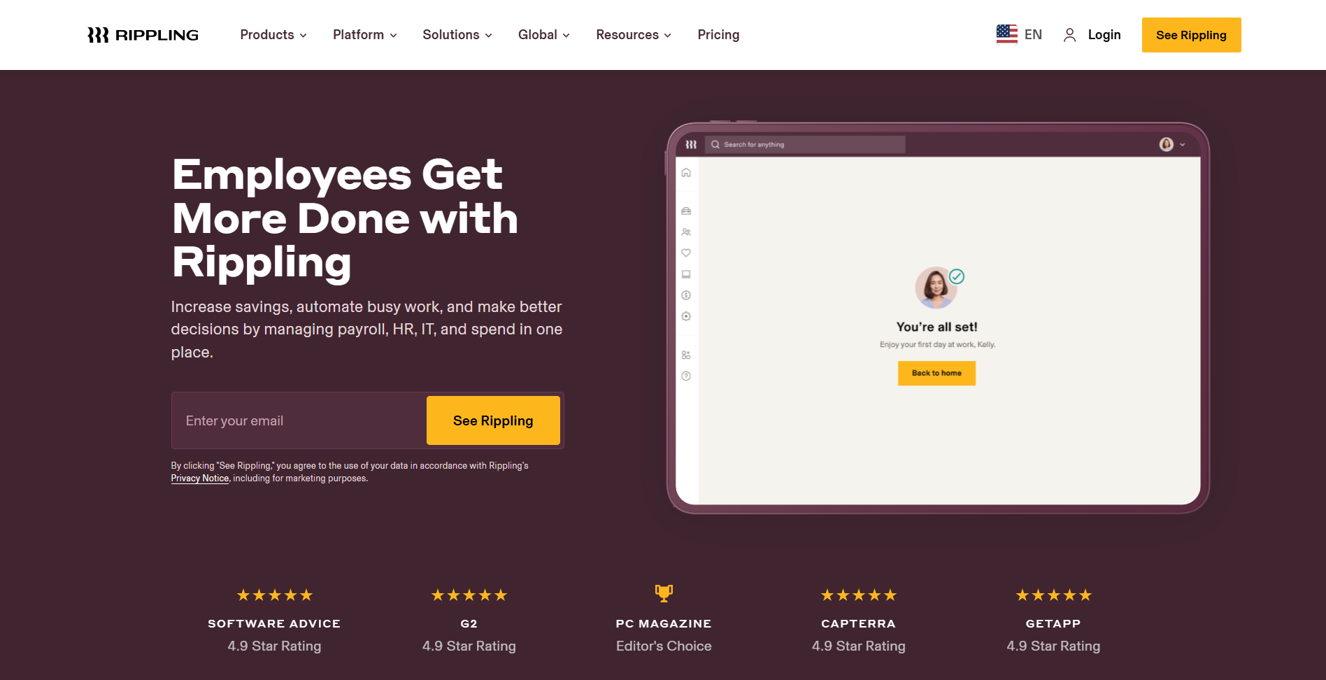 Rippling centralizes HR, IT, and payroll operations for distributed teams worldwide.