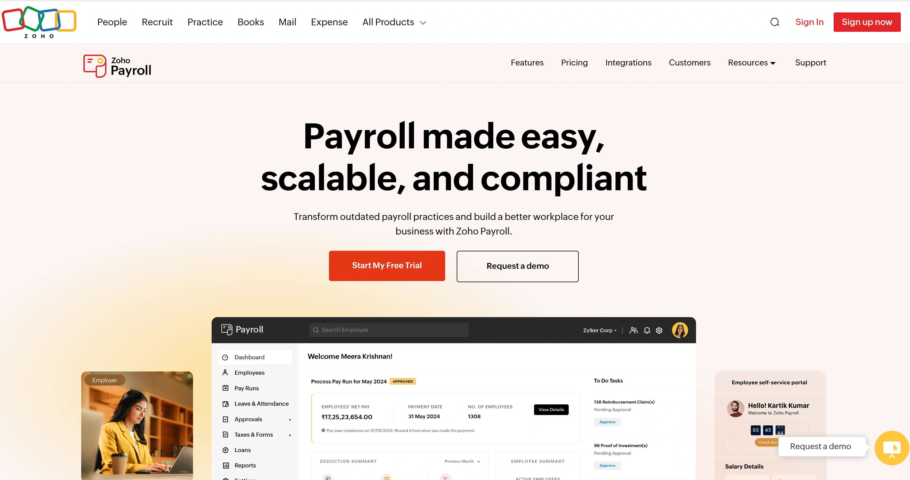 Zoho Payroll offers automated payroll processing with seamless integration into the Zoho business suite.