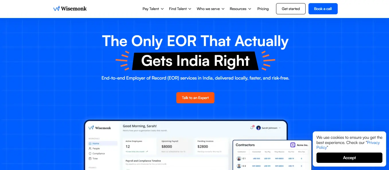 Wisemonk staffing agency in India providing employer of record, payroll, and compliance for US companies