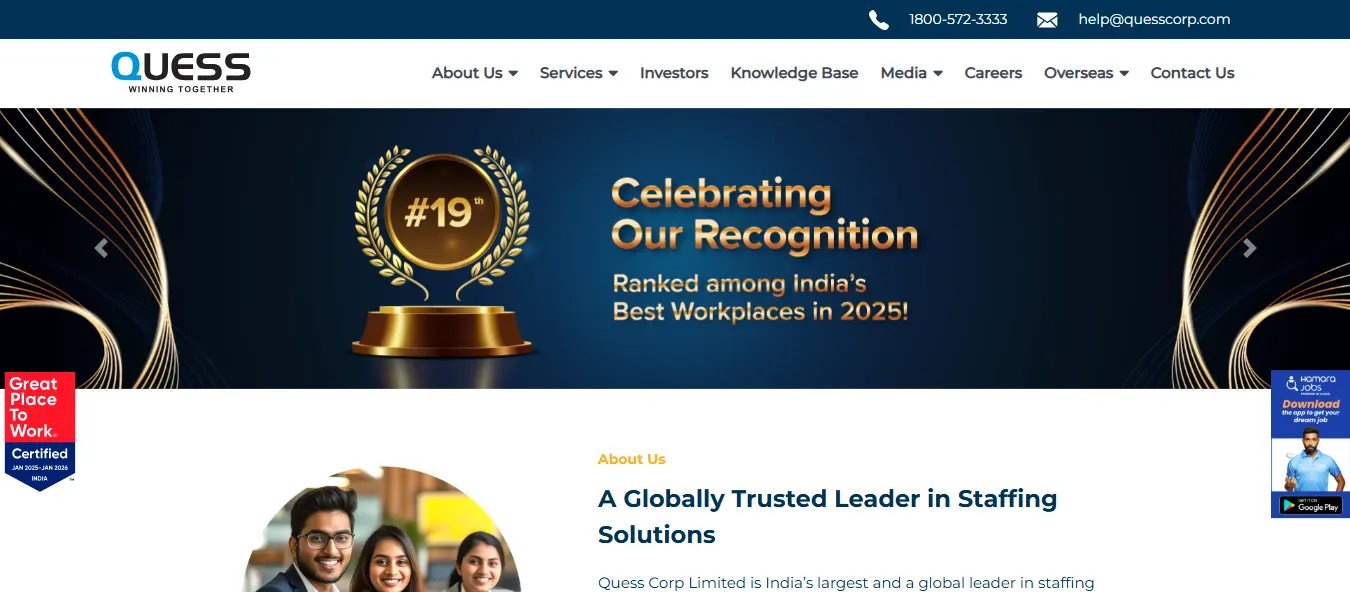 Quess Corp staffing agency in India delivering workforce solutions and managed services