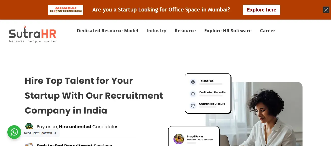 SutraHR staffing agency in India focused on startup and tech recruitment