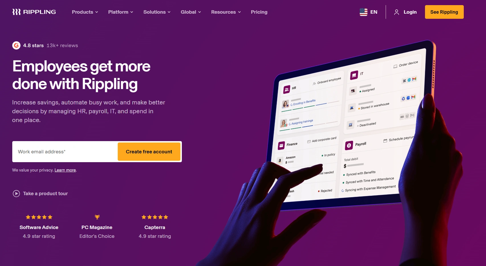 Rippling unified HR IT and finance platform with global EOR services