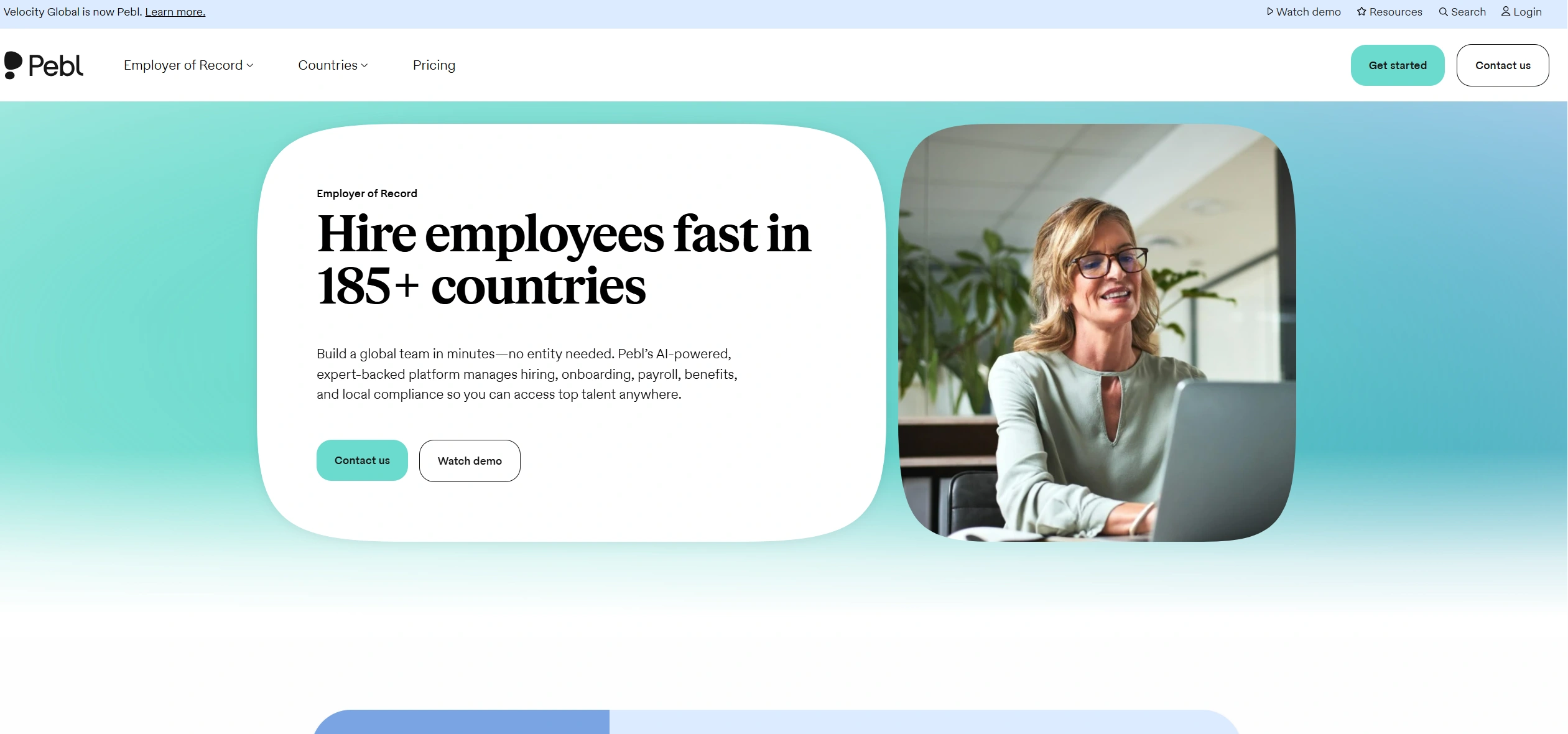 Velocity Global Pebl EOR platform for compliant global hiring in 185+ countries