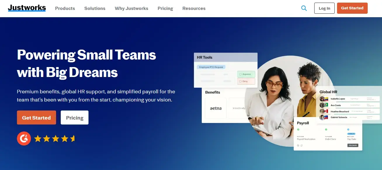 Justworks offers transparent PEO pricing, intuitive HR management tools, and comprehensive payroll processing for small to mid-sized businesses.
