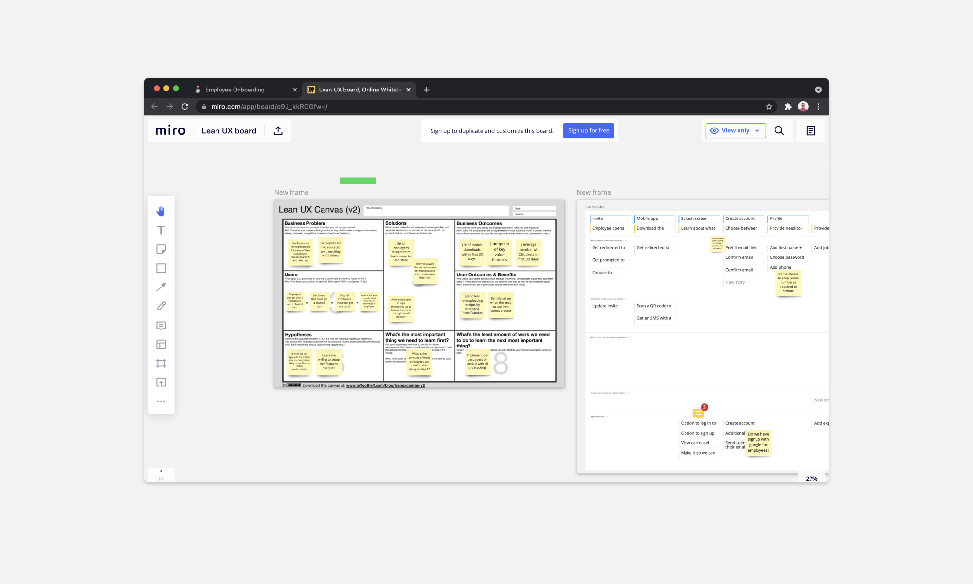 Lean UX board