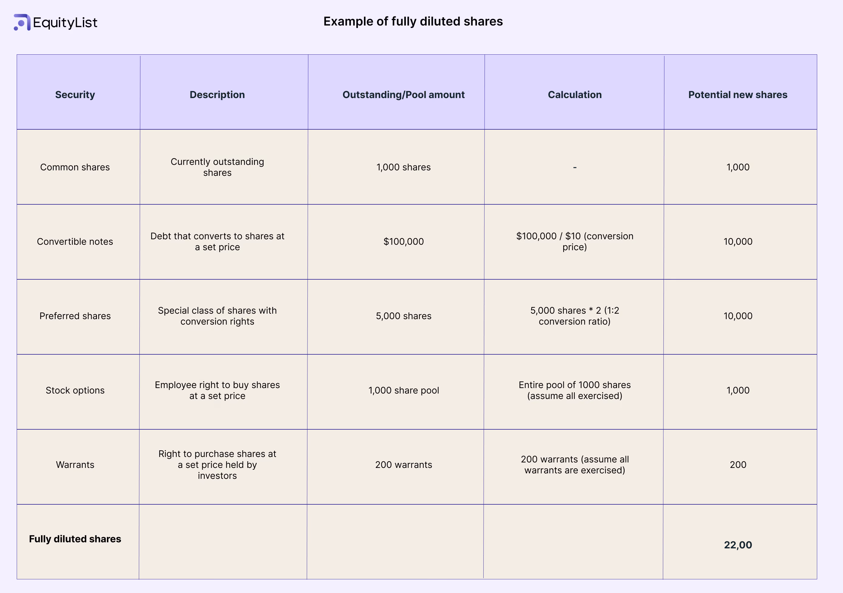 Example of fully diluted shares
