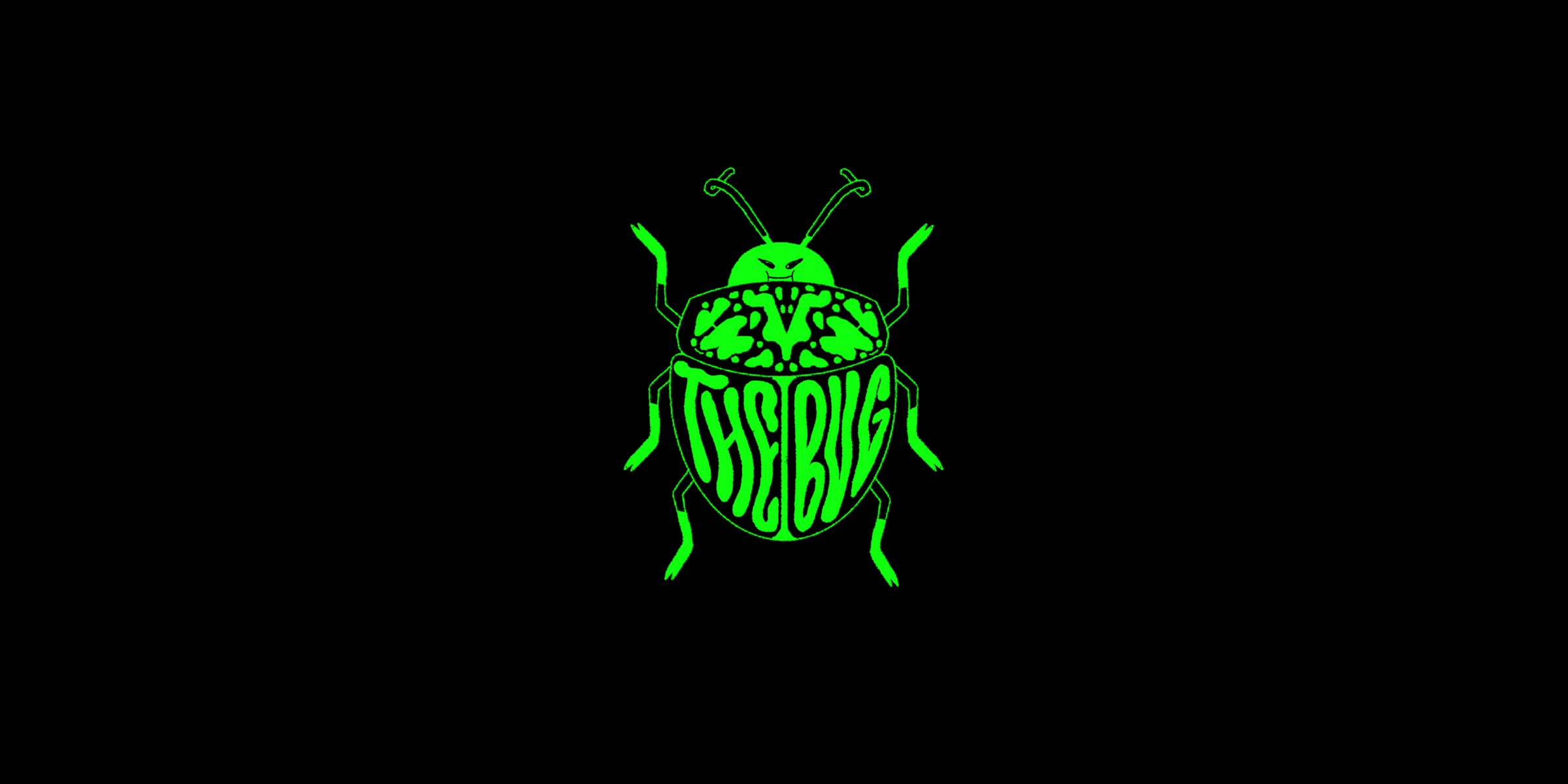 Logo von THE BUG – Fehler im System: neongrüner Käfer mit dem Schriftzug THE BUG auf schwarzem Grund