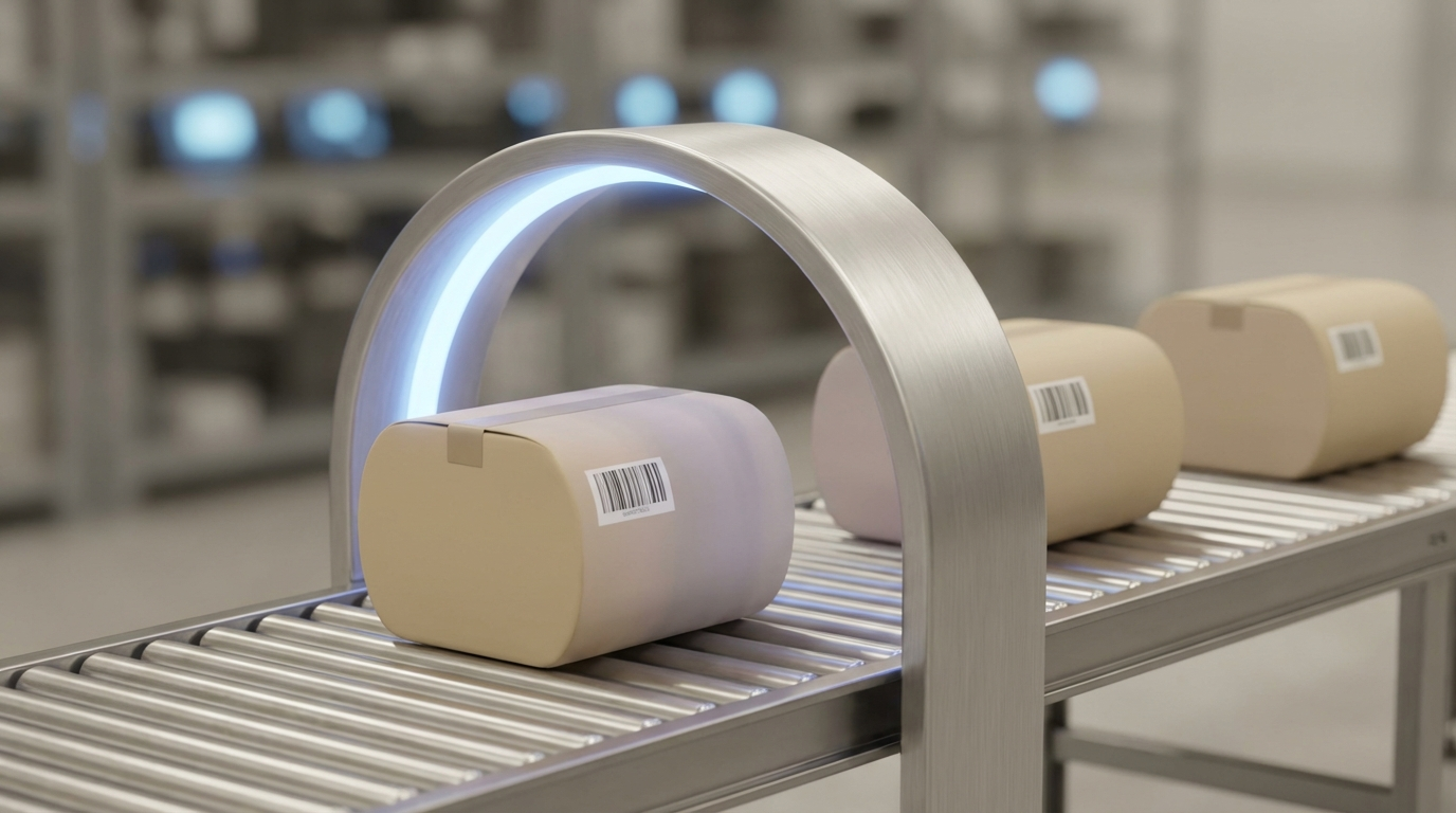 Warehouse operator scanning barcode on factory packaging for fulfillment accuracy