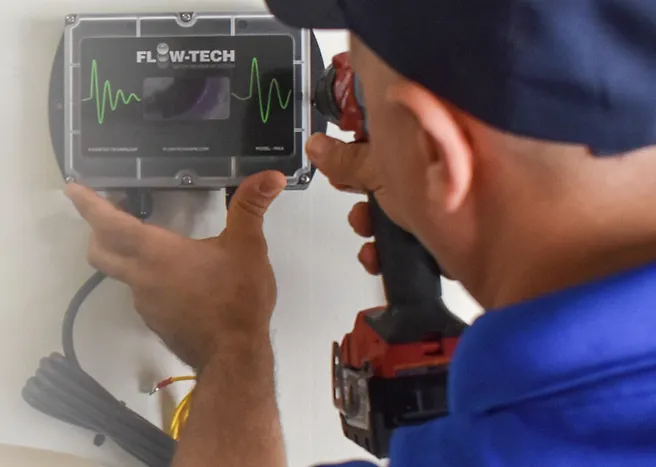 wagner technician adjusting flow tech gauge 